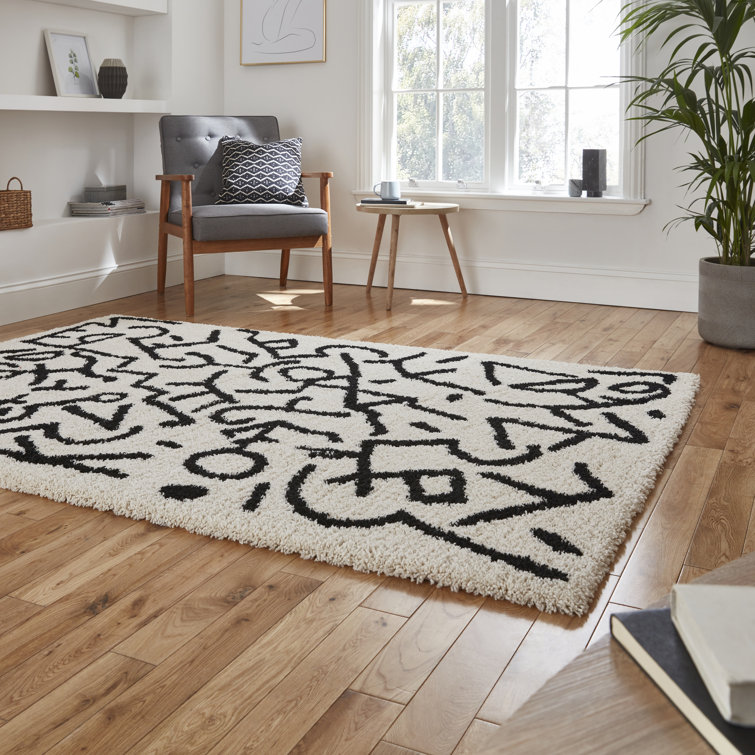 Bloomsbury Market Lattingtown Machine Woven White/Black Rug Wayfair.co.uk